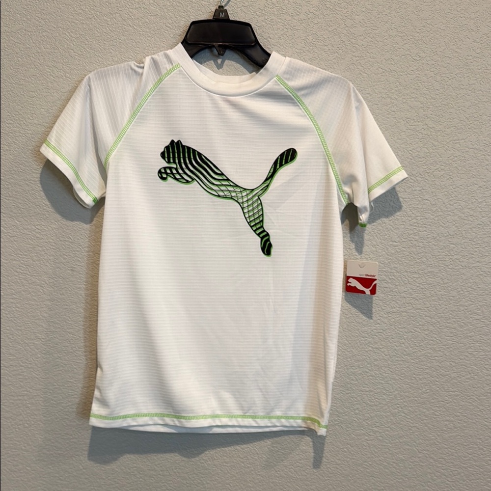 Puma White and Green Rash Guard Swimwear